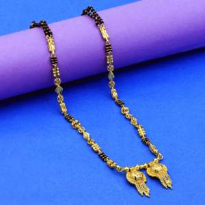 Vente en gros de micro mangalsutra long plaqué or 24 ct, bijoux traditionnels, bijoux de mariage indien, mangalsutra avec perles noires - Product Image 5