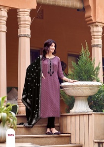Rayón Kurti bordado indio y pakistaní hecho a mano con Jacquard Dupatta Set para fiesta colección de ropa elegante - Product Image 5