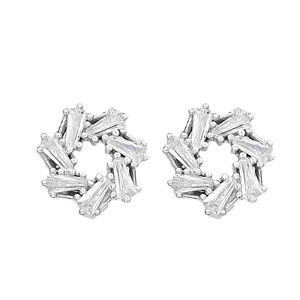 บาแกตต์เพทายหินทรงกลมต่างหูสตั๊ด 925 เครื่องประดับเงินสเตอร์ลิงตุรกี Handcrafted ขายส่ง - Product Image 2