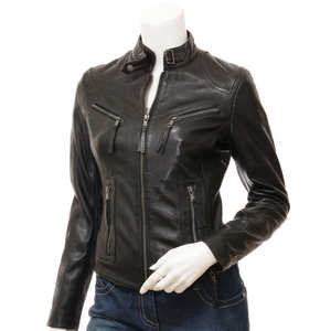 Ladies Lambskin Leather Tanned Satin Fabric Waterproof <b>Jacket</b> <b>Women's</b> Autumn/Winter Stand Collar Polyester Filling Regular Size - Product Image 1