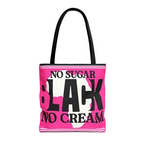 Borsa tote con apertura a patta e design audaci e divertenti 'No Sugar Black No Cream' e 'Blacknificent', con fodera in poliestere - Product Image 1