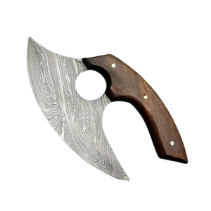 Couteau Ulu personnalisé fait à la main en acier Damas avec manche en bois et étui en cuir \ Couteaux Ulu professionnels - Product Image 1