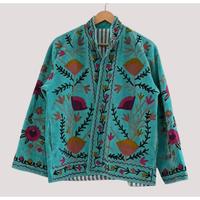 Veste en velours tissé matelassé artisanal Lavinas VJ-11 pour femmes, broderie florale, écologique, respirante, doublure en coton, ethnique