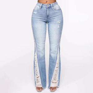2024 Nova Chegada Algodão Respirável Perna Larga Conforto-Stretch Denim <span class=keywords><strong>Jeans</strong></span> Escuro Plus Size Decoração Do Laço OEM/ODM