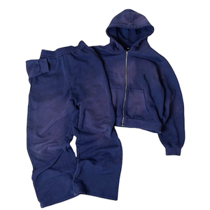 Couleur personnalisée 100% coton éponge française sweat à capuche zippé hommes surdimensionné en détresse Vintage soleil délavé à l'acide impression douce - Product Image 5