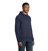 Sudadera con Capucha Azul Marino Vegana de Corte Regular, Ecológica, 100% Algodón Orgánico Sostenible, Jersey de Invierno, Forrada, con Estampado Bordado
