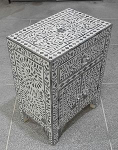 Incrustation d'os généralement artisanat contemporain tradition personnalisée et florale Table de chevet armoire incrustation d'os salon d'Inde - Product Image 3