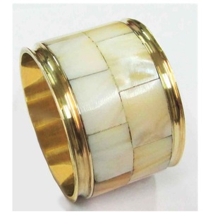 Anillo de Servilleta de Metal Dorado con Incrustaciones de Nácar, Diseño Más Reciente, Decoración de Mesa de Comedor de Arte Moderno Antiguo - Product Image 2