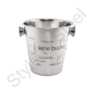 Stainless Steel Wine <b>Chiller</b> Bucket with Print Design and Knob Handle Metal Wine Bucket with Handles - Product Image 1