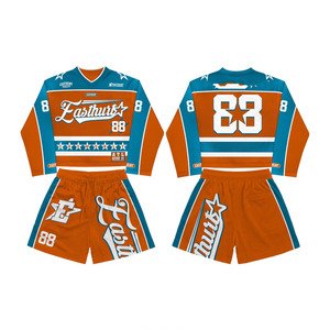 Premium 240 GSM Polyester Mesh Windbreaker Short Set <b>Orange</b> Teal Panel Design Sublimation Logo Windbreaker Shorts Set for Men - Product Image 1