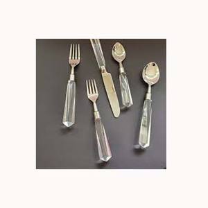 Juego de cubiertos de mango largo transparente de acero inoxidable pulido con espejo plateado, vajilla de diseñador - Product Image 1