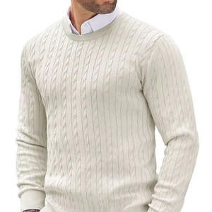 <b>Mens</b> ivory <b>cable</b> <b>knit</b> crew neck <b>sweater</b> - Product Image 1