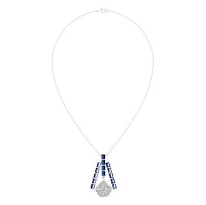 จี้950แพลตตินั่มสุดคลาสสิกพร้อมเพชรแซฟไฟร์เพชรสร้อยคอขนาด16นิ้วและจี้ดี - Product Image 1