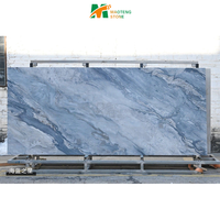 Vente en gros pas cher pierre artificielle surface en marbre bleu dalle de pierre frittée en porcelaine polie pour mur plancher