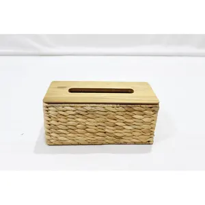 Rectangular Water Hyacinth Tissue Box Cover Made of Premium Material Ideal for Tables Bulk from Vietnam Supplier