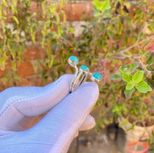 925 Sterling Silver Three Stone <b>Ring</b> Custom Boho Jewelry Big Chunky Natural <b>Turquoise</b> Shape Classic Style Wholesale <b>Ring</b> - Product Image 2