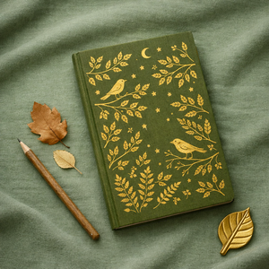 Journal relié en lin vert LABON avec couverture rigide, feuille d'or, oiseau botanique, carnet de notes de qualité supérieure pour écrire, tenir un journal, faire des croquis - Product Image 6