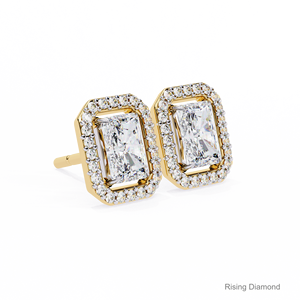 2.0 CTW Radiant Cut Lab Grown Diamond Halo Boucles d'oreilles CVD certifié or jaune 14k cadeau d'anniversaire de luxe - Product Image 2