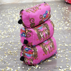 Block Print Quilted Eco-Friendly Vintage <b>for</b> Bag Set Large Capacity Indian Cotton Travel Case Zipper <b>for</b> <b>Makeup</b> <b>Storage</b> - Product Image 2