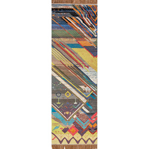 พรมไหมพรมผสมไหมไผ่ถักมือสีเบจและสีน้ำตาลลายเรขาคณิตสำหรับห้องนั่งเล่นวัยรุ่น แบรนด์ Manchaha รุ่น Jaipur US-Les-1771 - Product Image 1