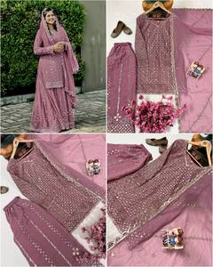 Conjunto de lujo indio pakistaní Palazzo Net Dupatta para mujer elegante Kurta Sharara Garara para fiesta al por mayor - Product Image 2