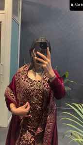 Most Beautiful Viscos Velvet Material with Chinestich Work Salwar Kameez Suit and chinestich Work with Rivet Moti Work Dupatta - Product Image 6