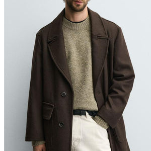 Abrigo Largo de Lujo para Hombre, Mezcla de Lana Marrón Oscuro, Solapa con Muescas, Estilo Casual de Negocios, Corte Entallado, Abrigo de Invierno - Product Image 6