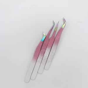 Ensemble de pinces à épiler en acier inoxydable testées à la main Faux cils Prix de gros Luxe Ombre Poudre Revêtement Rainbow Point - Product Image 3