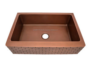 Fregadero de cocina de cobre con acabado antiguo, cuadrado, calibre pesado, estándar americano, patrón de Argyle de alta calidad, granja martillada clásica - Product Image 5