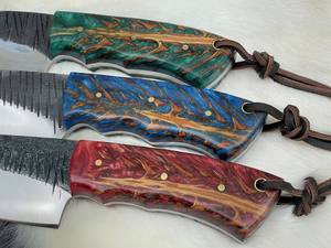 Lot de 3 couteaux utilitaires à lame fixe Skinner faits à la main, acier 12c27, manche en forme de cône de pin, lame pleine, qualité industrielle, camping, chasse - Product Image 2