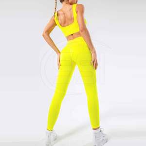 Conjunto Deportivo de Yoga para Mujer, Estilo Moderno, Diseño Sólido con Logotipo Frontal, Alta Calidad, Transpirable, Cintura Elástica, 2 Piezas, Venta al Por Mayor - Product Image 6