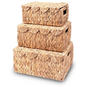 Boîte de rangement pliable en jacinthe d'eau avec couvercle, boîte cadeau artisanale avec de nombreux motifs - Product Image 2