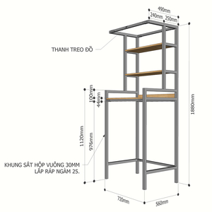 72x56x188cm 3-Tier Washing <b>Machine</b> Stand with Rubberwood and Iron Frame Assembly Required for Bathroom Use - Product Image 5