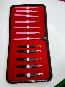 Ensemble de pinces à cils en acier inoxydable de précision à 90 degrés, antistatiques, antimagnétiques, avec pointe argentée noire et rose - Product Image 6