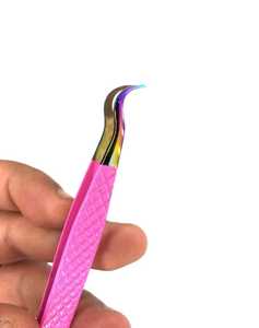 Ventes chaudes, ensemble de pinces à épiler pour extensions de cils en acier inoxydable rose violet, pointe dentelée, antistatique, prise en main parfaite, pinces à épiler pour volume - Product Image 4