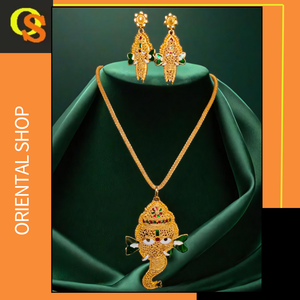 ชุดต่างหูสร้อยคอขายส่งพร้อม22Ct ชุดต่างหูสร้อยคอดีไซน์รูปช้างชุบทองสำหรับผู้หญิงเครื่องประดับ - Product Image 2