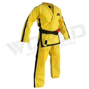 Setelan Karate Kuning Katun Poliester 100% Set Peralatan Pelatihan Seragam Seni Bela Diri Ringan Seragam Karate