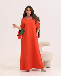 Wholesale Custom Luxury Petite <b>Satin</b> <b>Abaya</b> Kaftan High Silk Women's Islamic Clothing with Ruffle Sleeves Dubai Style for Muslims - Product Image 3