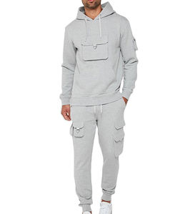Streetwear décontracté pour hommes, sweat à capuche avec fermeture éclair, pantalon de survêtement en coton taille haute avec logo personnalisé, poche cargo grande taille - Product Image 1