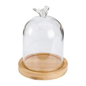 Support à gâteau en bois de luxe avec dôme en verre conçu pour contenir des gâteaux à étages, des cupcakes et des friandises de fête décoratives en toute sécurité - Product Image 1