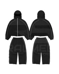 Survêtement pour homme en nylon 100%, pantalon et veste à capuche, logo personnalisé, imperméable, décontracté, coupe-vent - Product Image 1