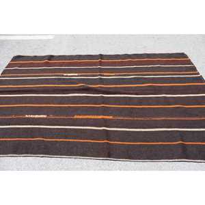 5.5x8.4 ft Rug, Vintage Kilim Rug, Turkish <b>Brown</b> <b>Wool</b> Floral Rug - Product Image 3
