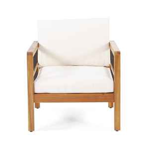 Chaise longue d'extérieur en bois d'acacia moderne avec détails en lamelles et coussins en peluche crème à bascule pour la maison, le bureau et la chambre à coucher - Product Image 2