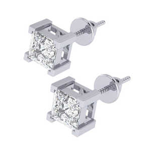Pendientes de Botón de Plata de Ley Chapados en Oro con Circonita Cúbica de Corte Princesa, 2 Piedras, 6.6 mm, Piedra de Nacimiento de Abril, Joyería de Moda - Product Image 2