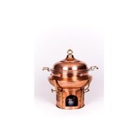 Buffet de chauffe-plats de trépied d'acier inoxydable avec la conception en relief de forme ronde de finition de placage de cuivre pour la restauration dans les hôtels