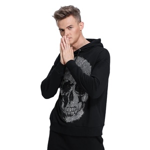 Crânes strass diamant vêtements pour hommes mode Streetwear sweats à capuche Slim Fit Hop sweat à capuche 100% coton 2025 hiver drôle une pièce - Product Image 5