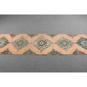 2.8x12.7 ft Turkish Rug, Vintage <b>Runner</b> Rug, Orange <b>Green</b> Persian Wool Rug - Product Image 3