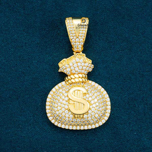 Incoloro redondo brillante corte Moissanite diamantes busto abajo Hip Hop dinero bolsa 10K oro amarillo colgante para Unisex - Product Image 1