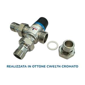 HM Solar <b>Thermostatic</b> Valve Mixer 1" Brass Chrome 3/4" Male Fittings 35-60C Temperature <b>Control</b> for Water Household Use - Product Image 2