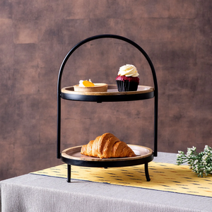 Customized Design 2-Tiered Natural Wooden and Metal <b>Cake</b> <b>Stand</b> Premium Round Wedding Serving Tray <b>Set</b> High Quality - Product Image 3